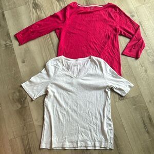 Talbots Pima Cotton Tops, Set of Two, Pink & White Size Large